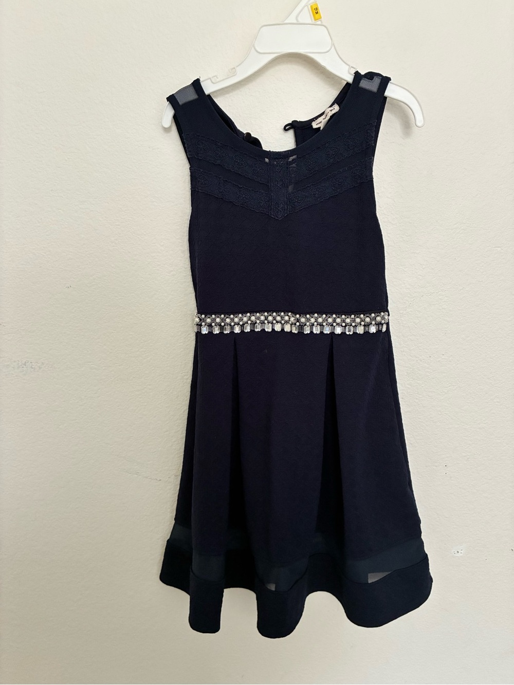 Monteau Navy Sleeveless Party Dress with Jewel Waistband